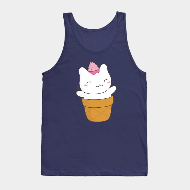 Cute Cat Ice Cream Cone T-Shirt Tank Top by happinessinatee